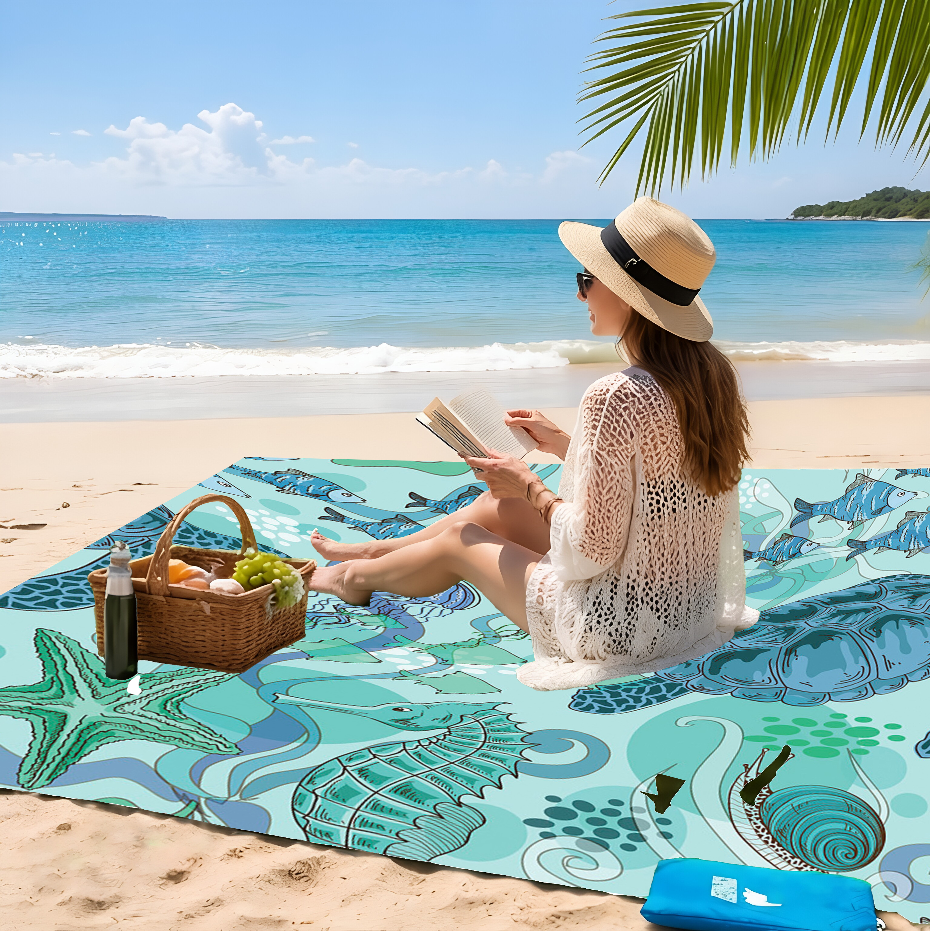Outdoor Camping Mats Large - 200x200cm Colorful Floral Beach Mat Sandproof