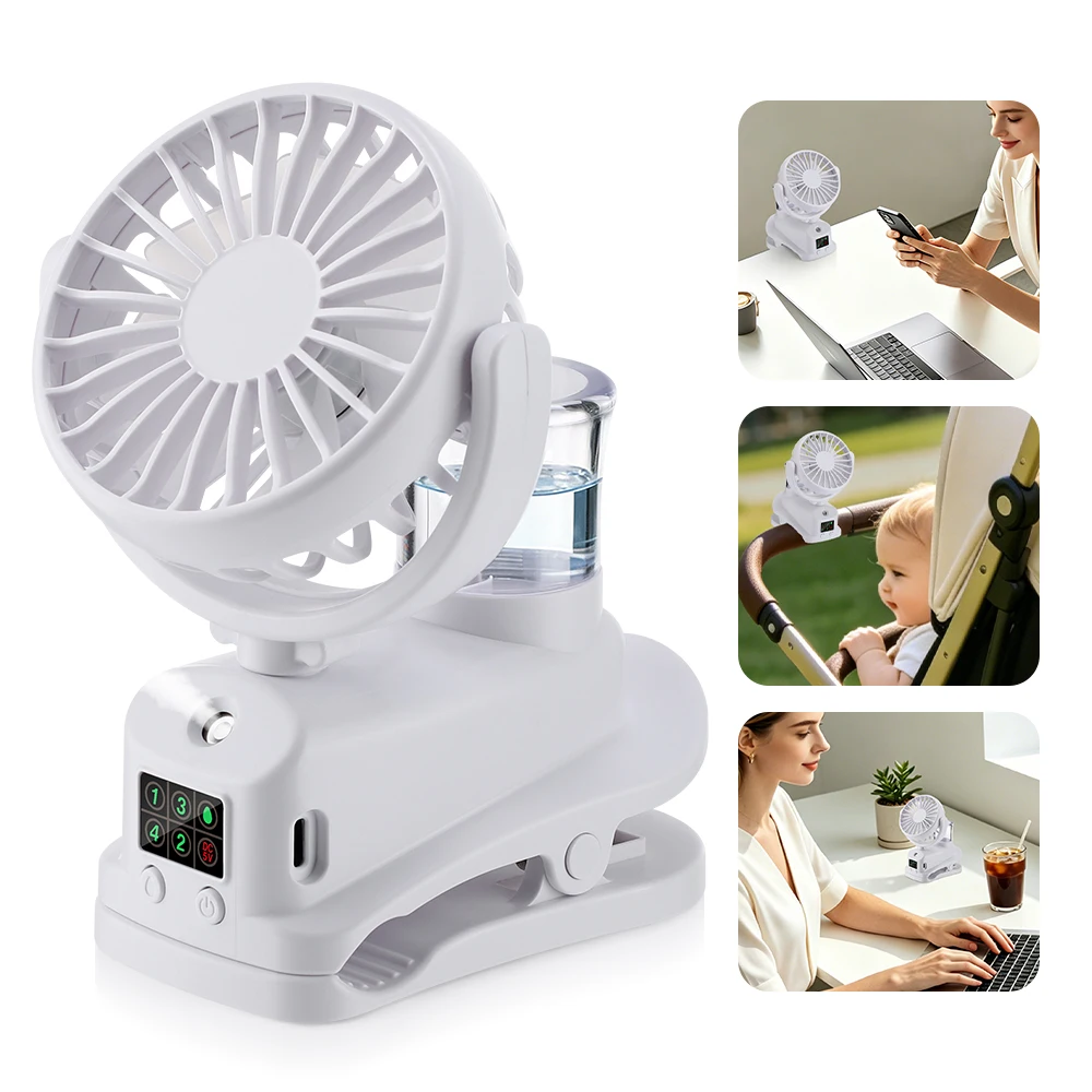 Outdoor Camping Misting Fan - 2026 Portable Clip Fan Rechargeable Desktop