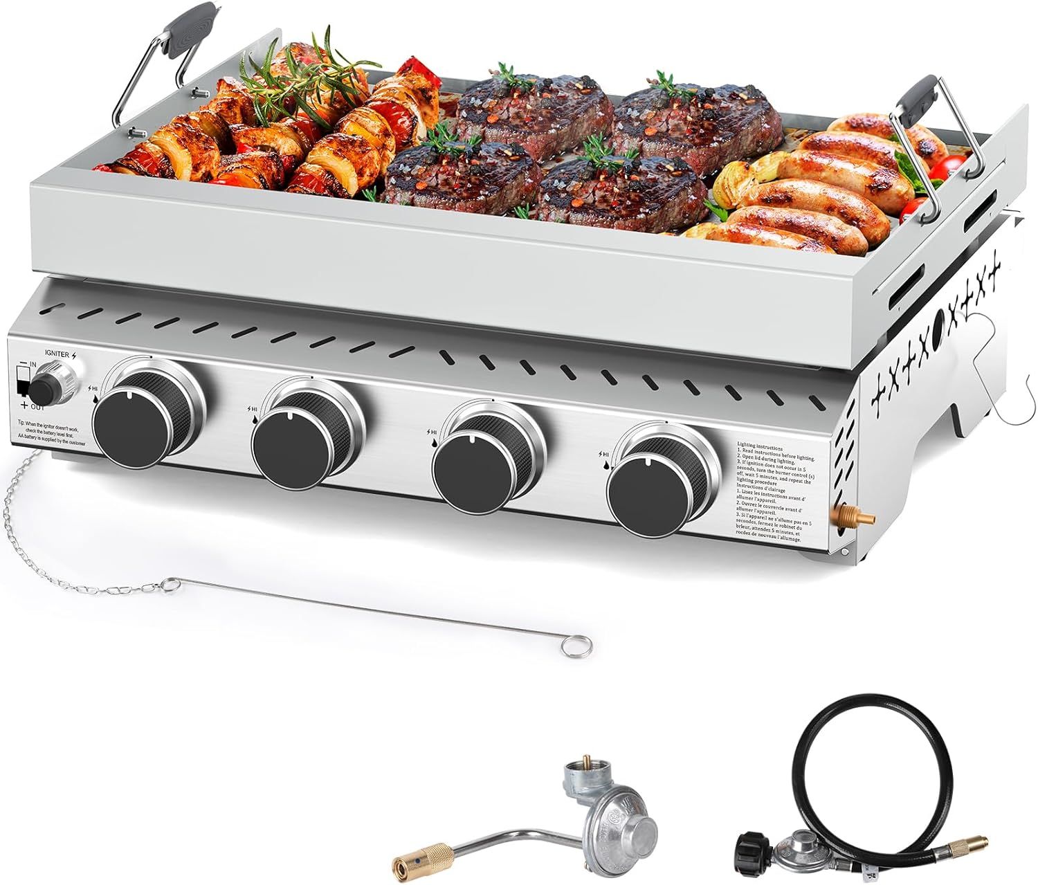 Outdoor Camping Griddle - Outdoor 4-Burner 32000 BTU Propane Gas