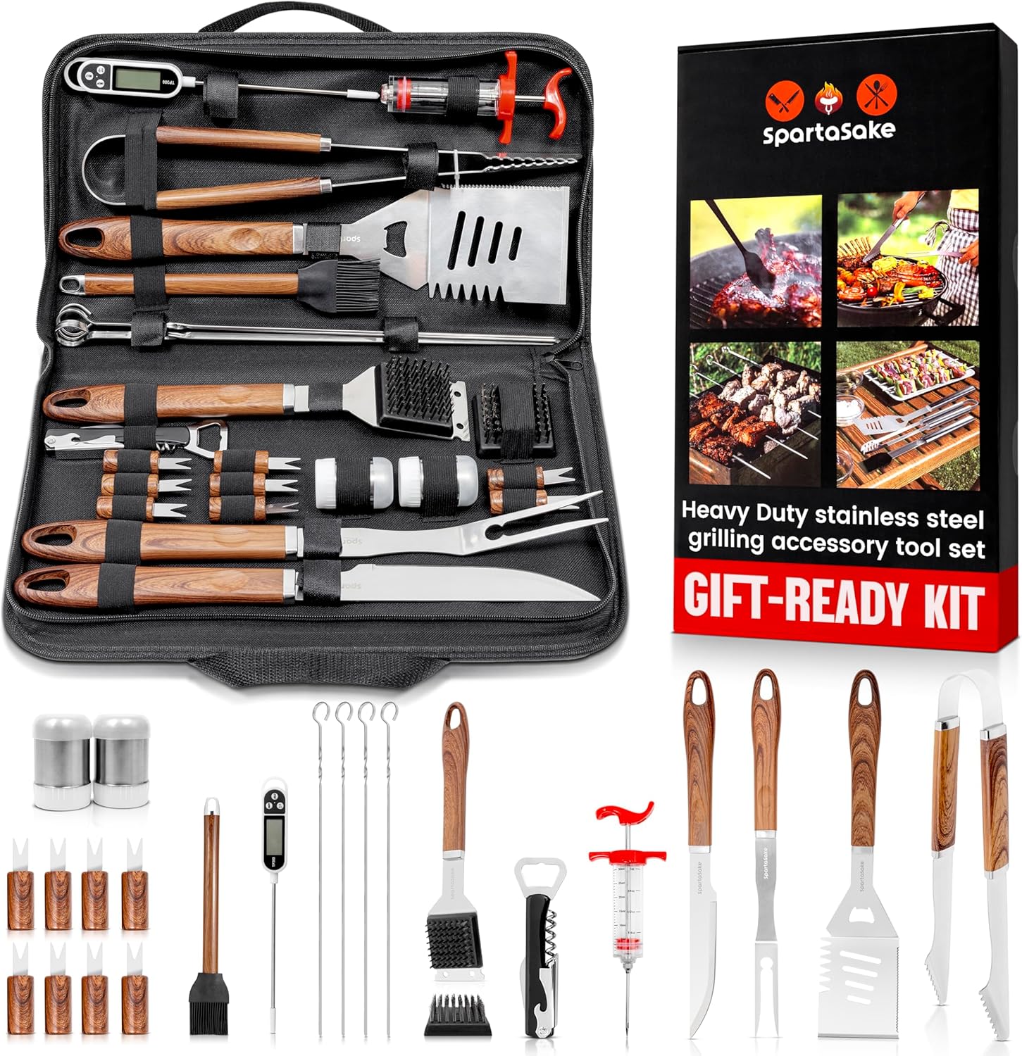 Outdoor Camping Griddle - 24PCS BBQ Grill Set, Stainless Steel