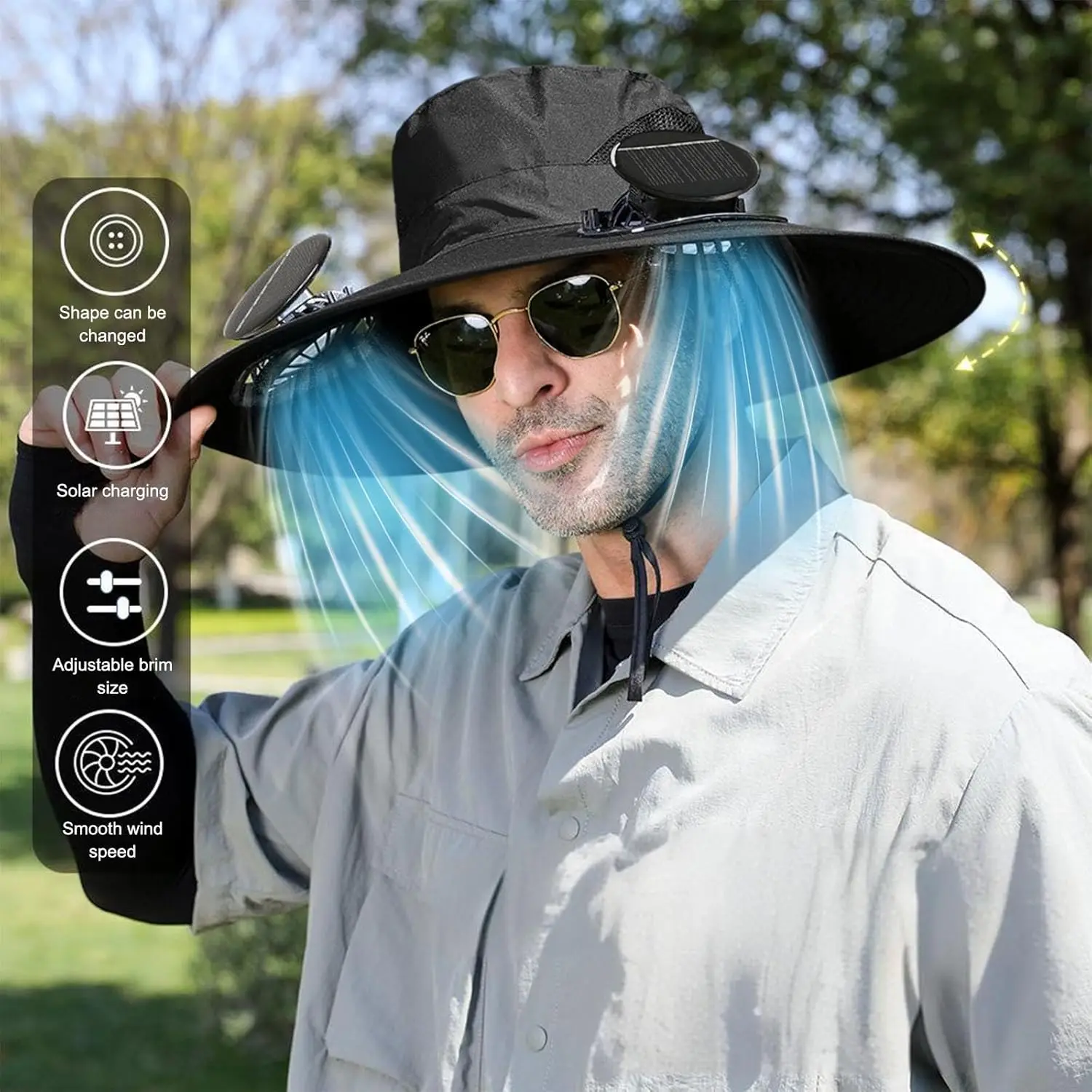 Solar Charging Umbrella Hat wi - Outdoor Camping Misting Fan recensie en prijs