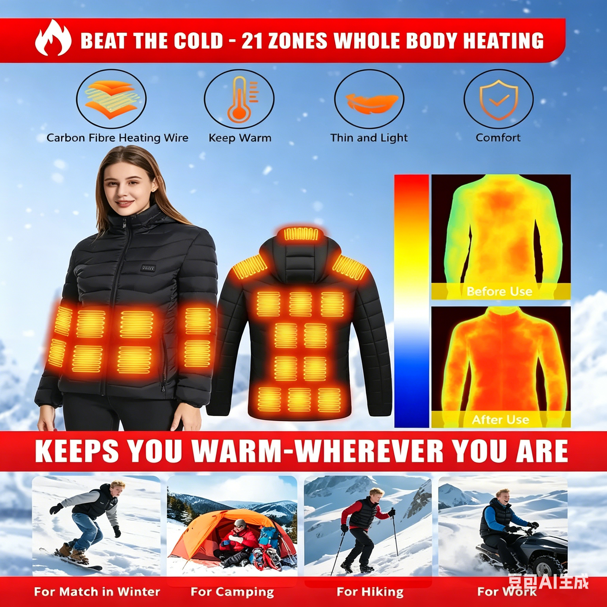23 Areas Heating Jacket, Polye - Outdoor Camping Zone recensie en prijs